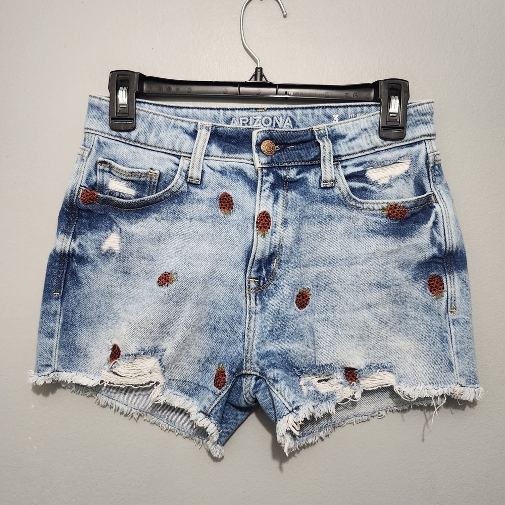 Arizona Jean Company Women's Embroidered Distressed Shorts - Light Blue Size 3